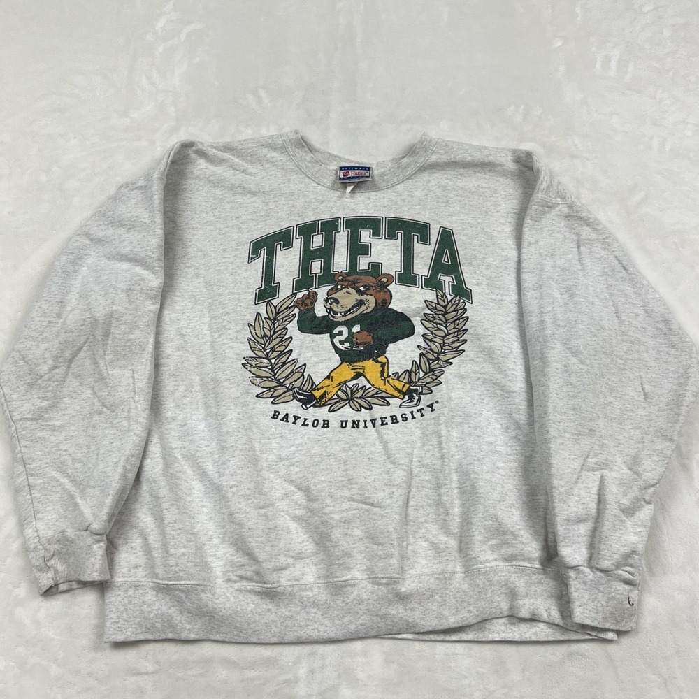 Hanes Sweatshirt Mens XL Gray Baylor University Theta Mascot Graphic Pullover
